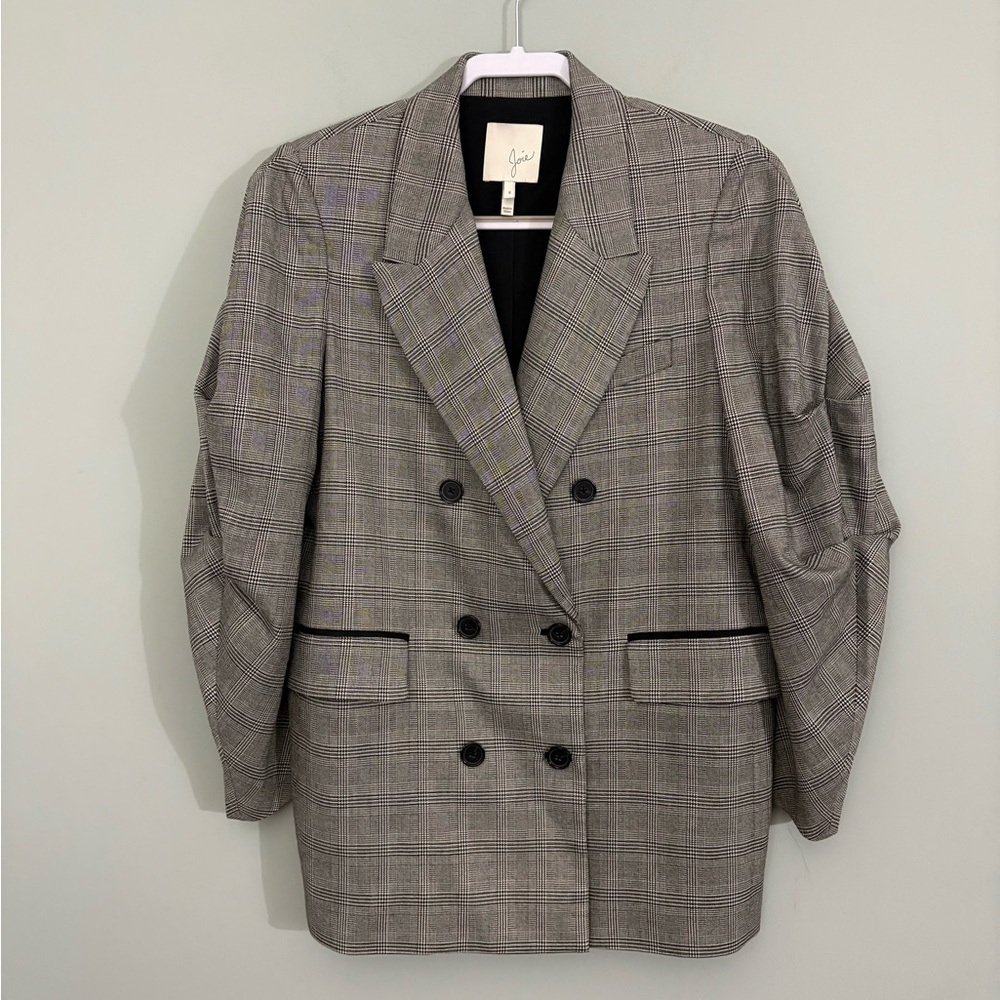 Joie Tomika Double-Breasted Plaid Blazer Size 8 | Caviar Multi